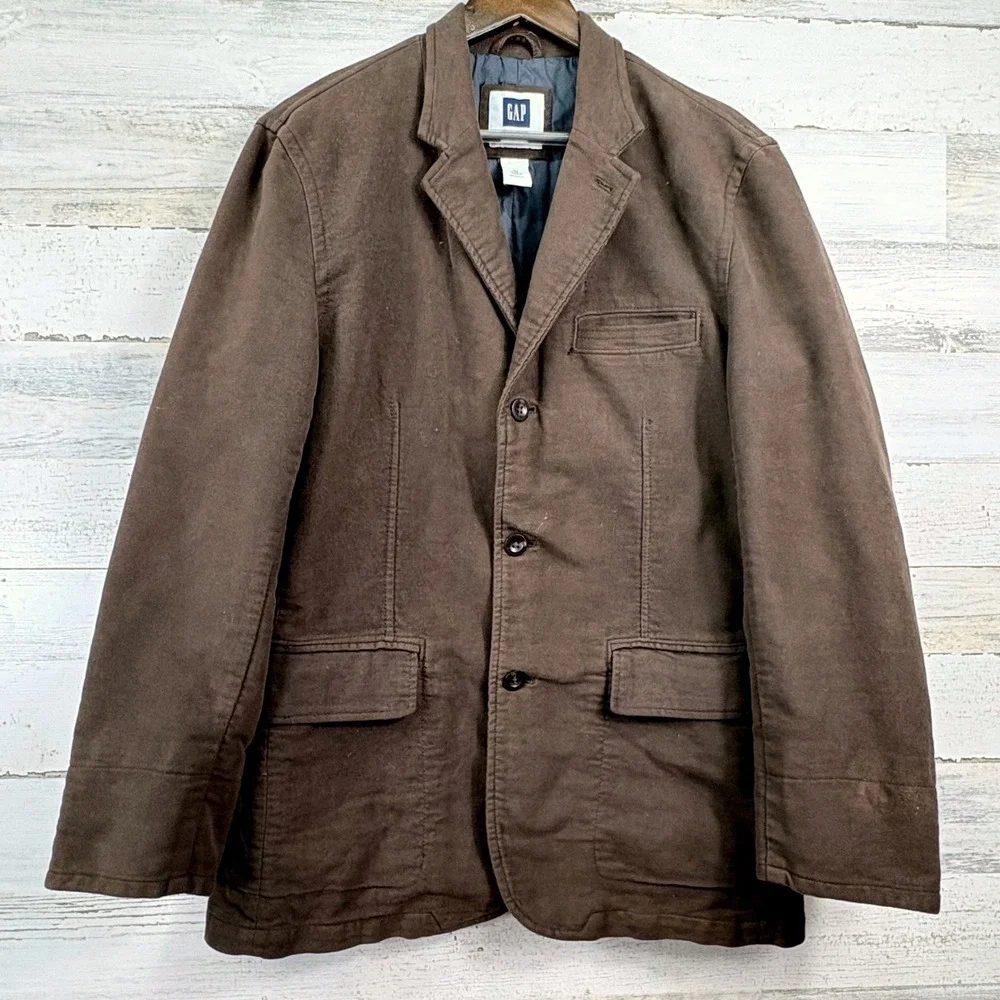 Gap Vintage Y2K Blazer Jacket Mens Medium Brown Cotton 3-Button Casual Normcore